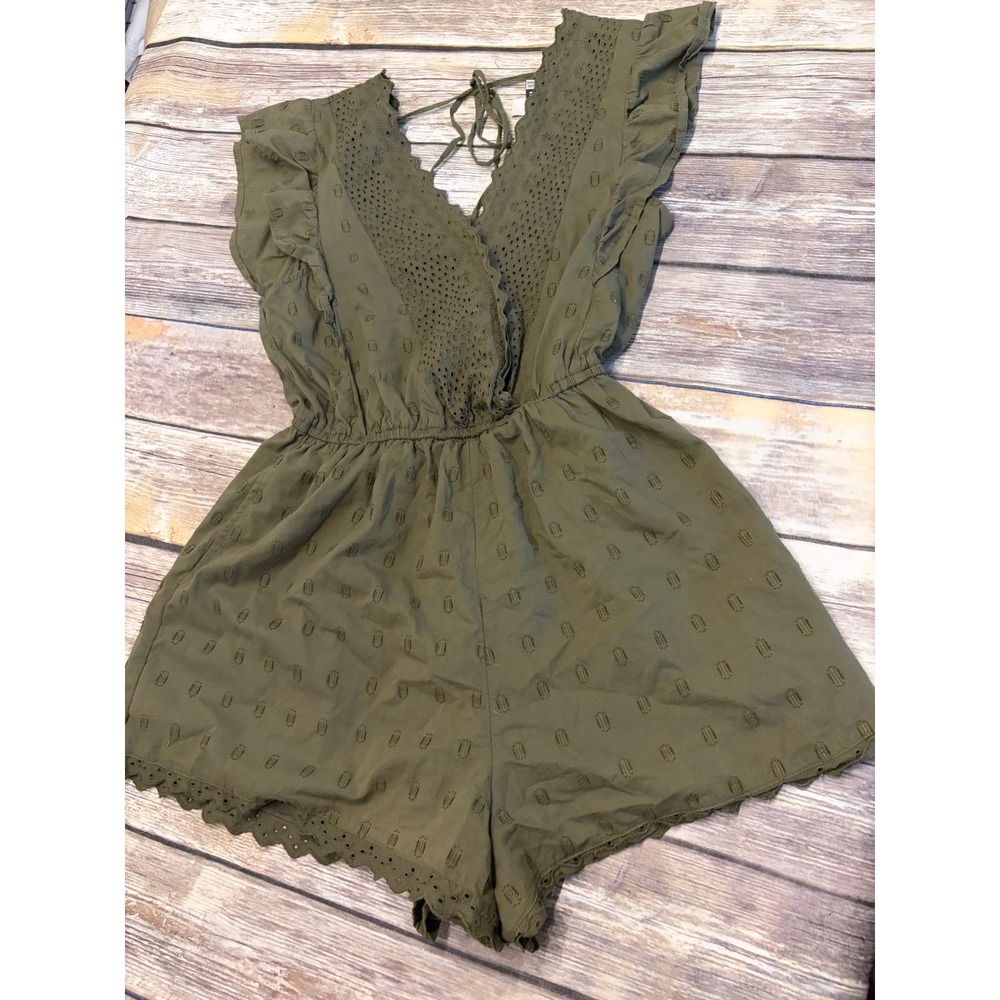 American Eagle Garden Party Romper Green‎ Eyelet Lace Boho Small Coquette   F